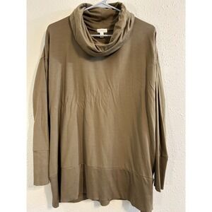 Garnet Hill Women Olive Brown Tencel Lyocell Cowl Neck Tunic Top Size S Small